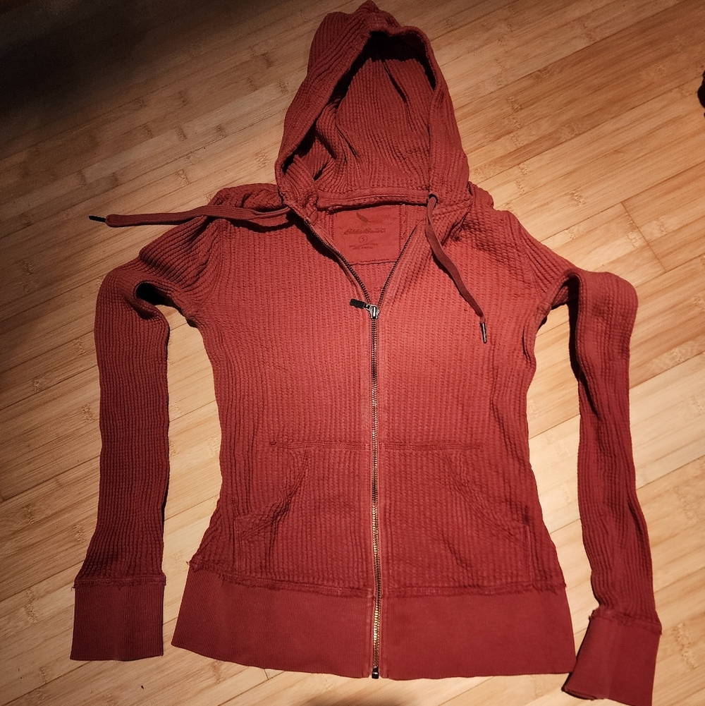 EDDIE BAUER Women's Orange OMBRE Hooded Zip-Up Top 100%cotton Sz S